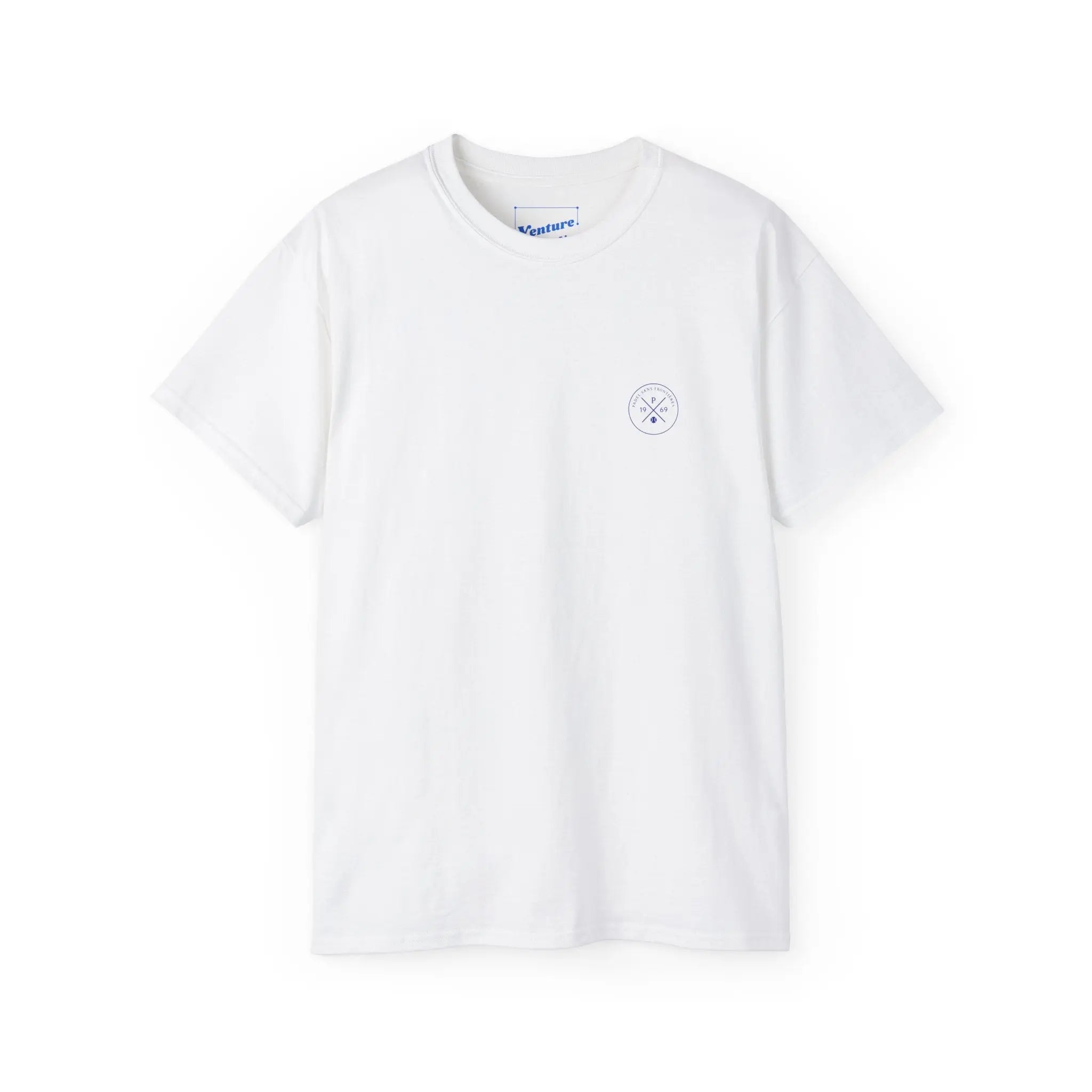 PSF Collective The Printify Limited Edition - Padel in the Dust Tee is a plain white short-sleeve shirt with a small circular logo on the left chest, shown against a white background. Designed for the Unwind