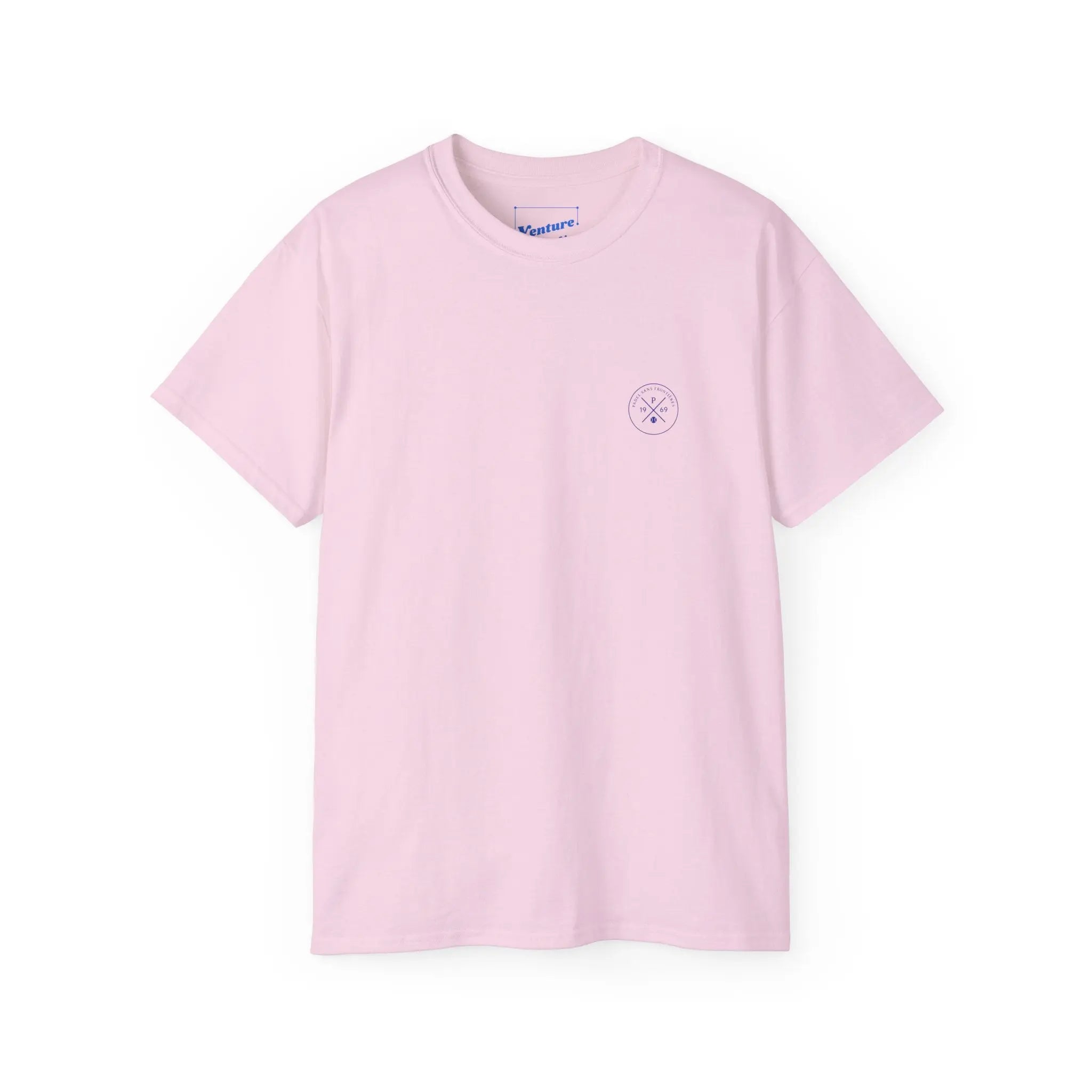 PSF Collective The Limited Edition - Padel in the Dust Tee by Printify is a light pink short-sleeve t-shirt with a small circular logo on the left chest, shown laid flat on a white background. Designed for the Unwind