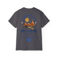 PSF Collective The Limited Edition - Padel in the Dust Tee by Printify features desert mountains, cactus, sun, stars, and a court graphic with "The Desert Games Await" text. Perfect for Patty Camps fans—your ultimate Burning Man padel shirt!. Designed for the Unwind