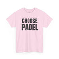 Show your support for cancer research with the Choose Padel Tee For Cancer Research, featuring bold black "CHOOSE PADEL" lettering on a light pink shirt.