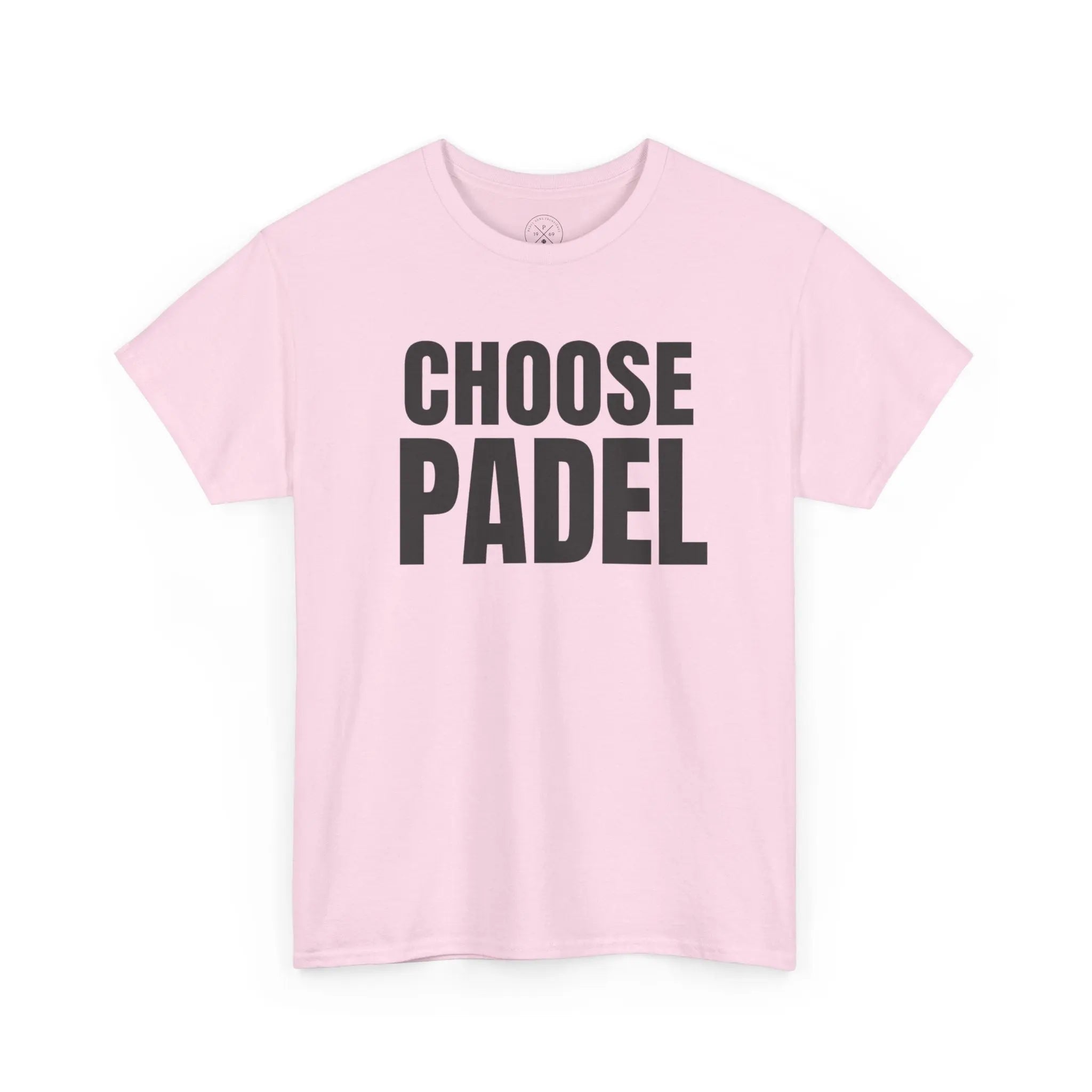 Show your support for cancer research with the Choose Padel Tee For Cancer Research, featuring bold black "CHOOSE PADEL" lettering on a light pink shirt.