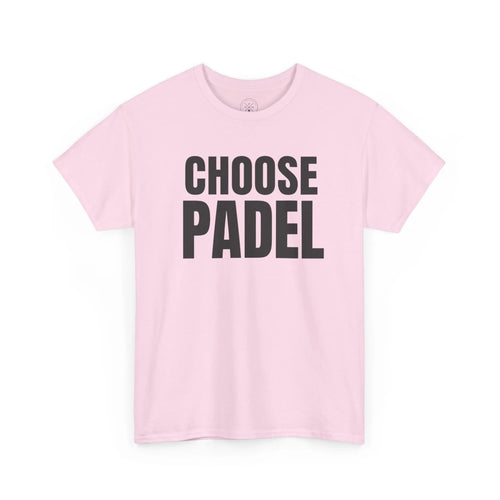 Show your support for cancer research with the Choose Padel Tee For Cancer Research, featuring bold black "CHOOSE PADEL" lettering on a light pink shirt.