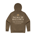 PSF Collective The King Palma Hoodie is a sustainable padel hoodie featuring a simple, centered back design with beige text that reads “PALMA DE MALLORCA,” a sun graphic, “PADEL SANS FRONTIÈRES,” and “ILLES BALEARS” underneath. Designed for the Unwind