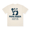 PSF Collective The Papa Panda Box Tee is a cream cotton unisex t-shirt featuring a cartoon panda holding a padel racket above the text “PAPA PANDA,” Japanese characters, and “PADEL CLUB,” all printed in navy blue on the back—making it a perfect addition to any padel shirt collection. Designed for the Unwind