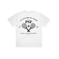 PSF Collective The Classic Rackets Box Tee is a white unisex box t-shirt featuring a vintage-inspired black graphic on the back, showcasing two crossed padel rackets with a small leaf at the center, and text that reads: “LA CULTURE DU COURT,” “PSF,” “EST. 1989,” and “PADEL SANS FRONTIÈRES.” This tee blends sporty simplicity with authentic racket culture style. Designed for the Unwind