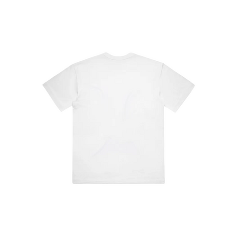 PSF Collective The 90's Neon Box Tee, a plain white short-sleeve t-shirt with a smooth fabric and minimalistic design, is shown laid flat from the back against a light gray background. No logos, patterns, or text are visible, offering timeless versatility. Designed for the Unwind