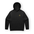 PSF Collective The black long-sleeved PSF On Court Hoodie features a front kangaroo pocket and a small gold shield emblem with the letters PSF and a tennis ball icon on the left chest. Designed for the Unwind