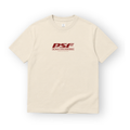 PSF Collective A cream-colored short-sleeved PSF-109 padel t-shirt is centered against a white background, featuring a dark red logo on the chest reading PSF with PADEL SANS FRONTIÈRES and DESIGNED FOR THE PLAYERS printed in a rectangular frame underneath. Designed for the Unwind