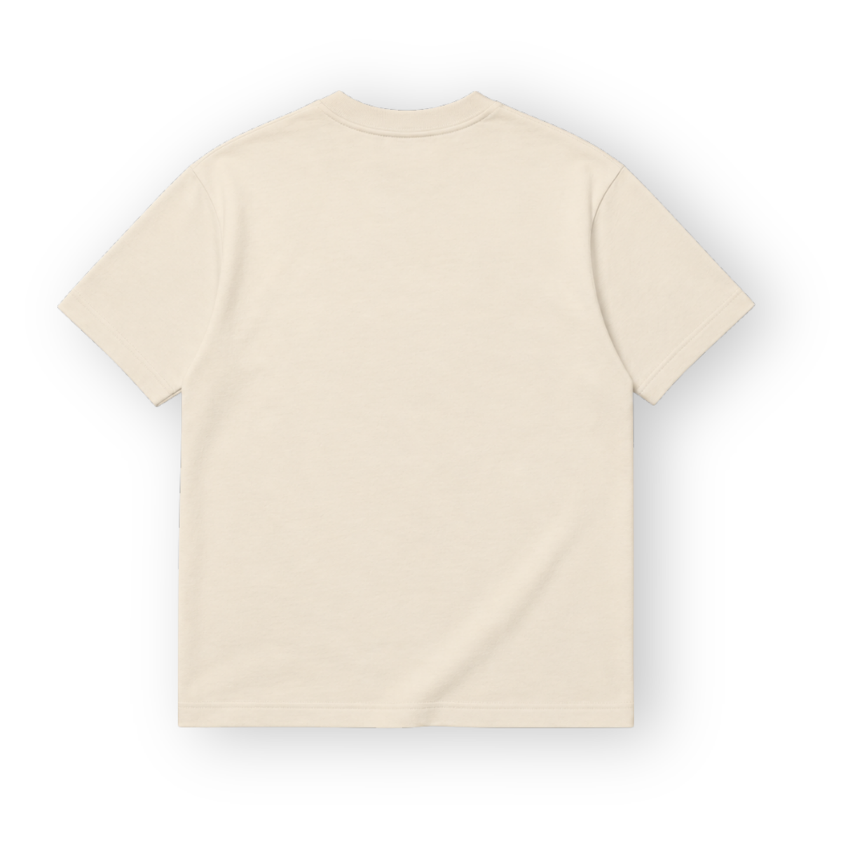 PSF Collective Back view of the PSF-109, a plain cream-colored, short-sleeved crew-neck t-shirt with a straight hem, designed for padel wear against a white background. Designed for the Unwind