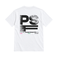 PSF Collective The back of a white short-sleeved PSF-114 Padel t-shirt features a large, distressed black PSF logo, with PADEL SANS FRONTIÈRES printed in black below, followed by EST 2024, MALLORCA, and COURT CULTURE in smaller, colored lettering. Designed for the Unwind