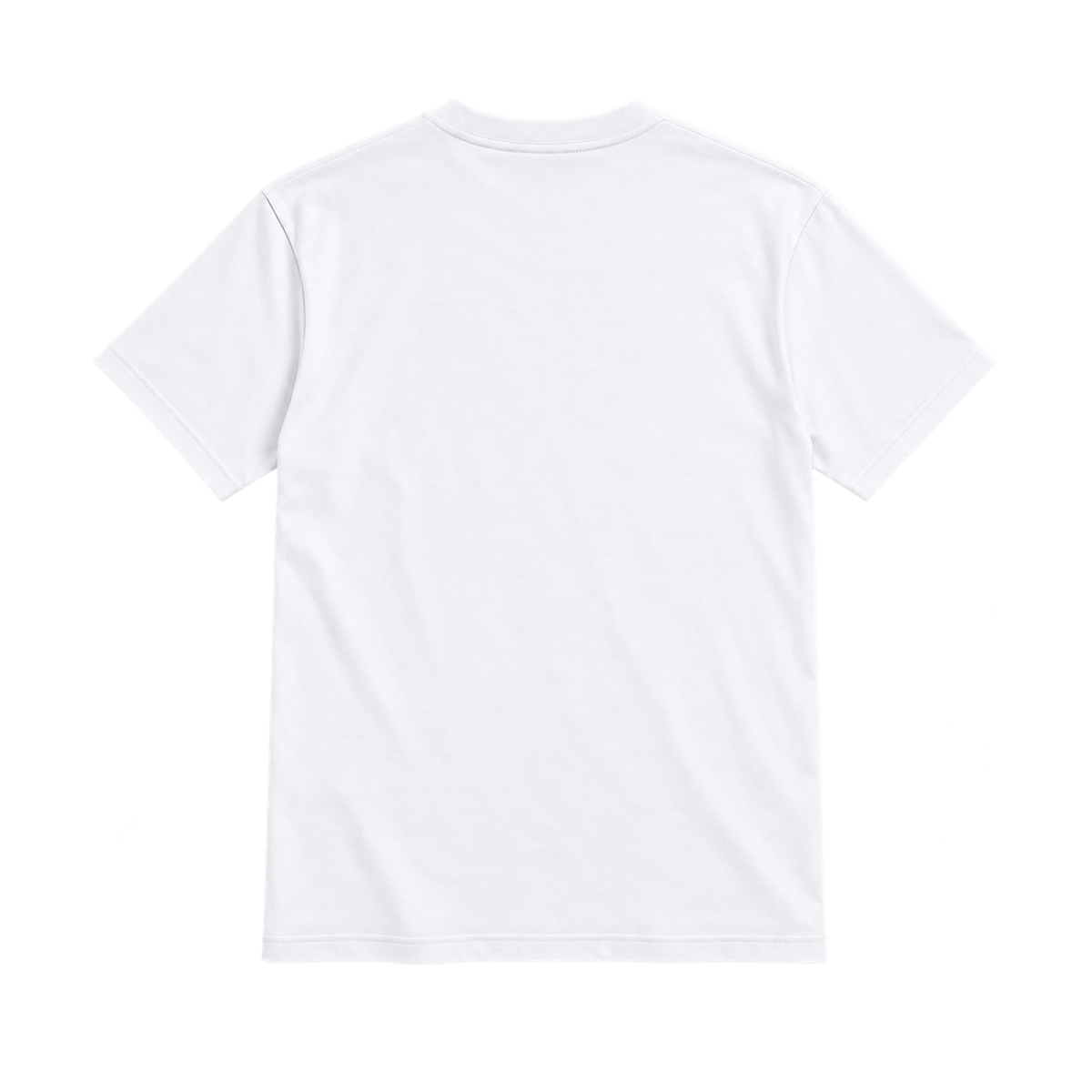 PSF Collective The back of the PSF-127, a plain, short-sleeved white crew neck padel t-shirt with a standard fit and clean hem lines, centered against a solid white background. Designed for the Unwind