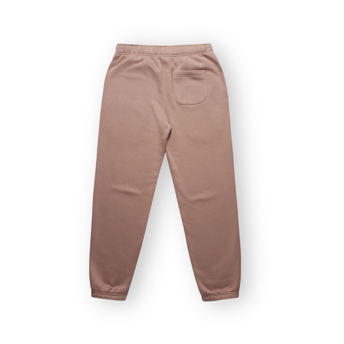 PSF Collective Back view of the mauve-colored PSF-132 sweatpants, featuring an elastic waistband, a single patch pocket on the right hip, and gathered ribbed cuffs at the ankles, ideal for apres padel wear. Designed for the Unwind